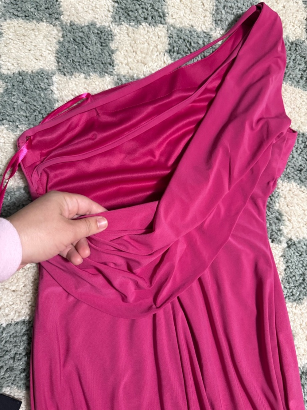 MAC DUGGAL Ieena NWT Maxi Gown Jersey One Shoulder Draped Back New Barbie Event - Picture 12 of 15